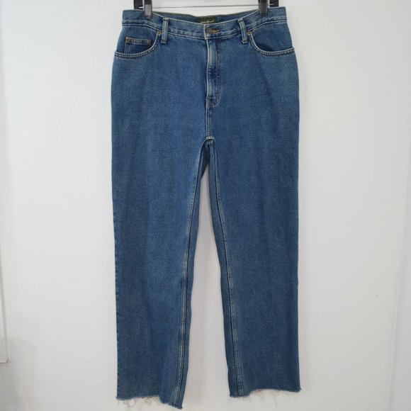 Eddie Bauer Wide Leg Raw Hem Red Plaid Flannel-Lined Women's Jeans Cotton 12 32 - Picture 14 of 14